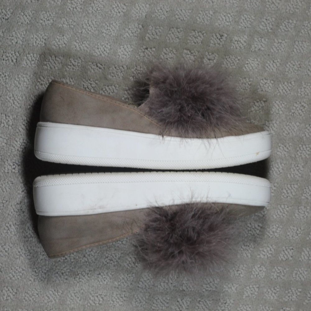 Soda Size 6 Brown Feather Pom Platform Y2K Sneakers - Picture 4 of 6